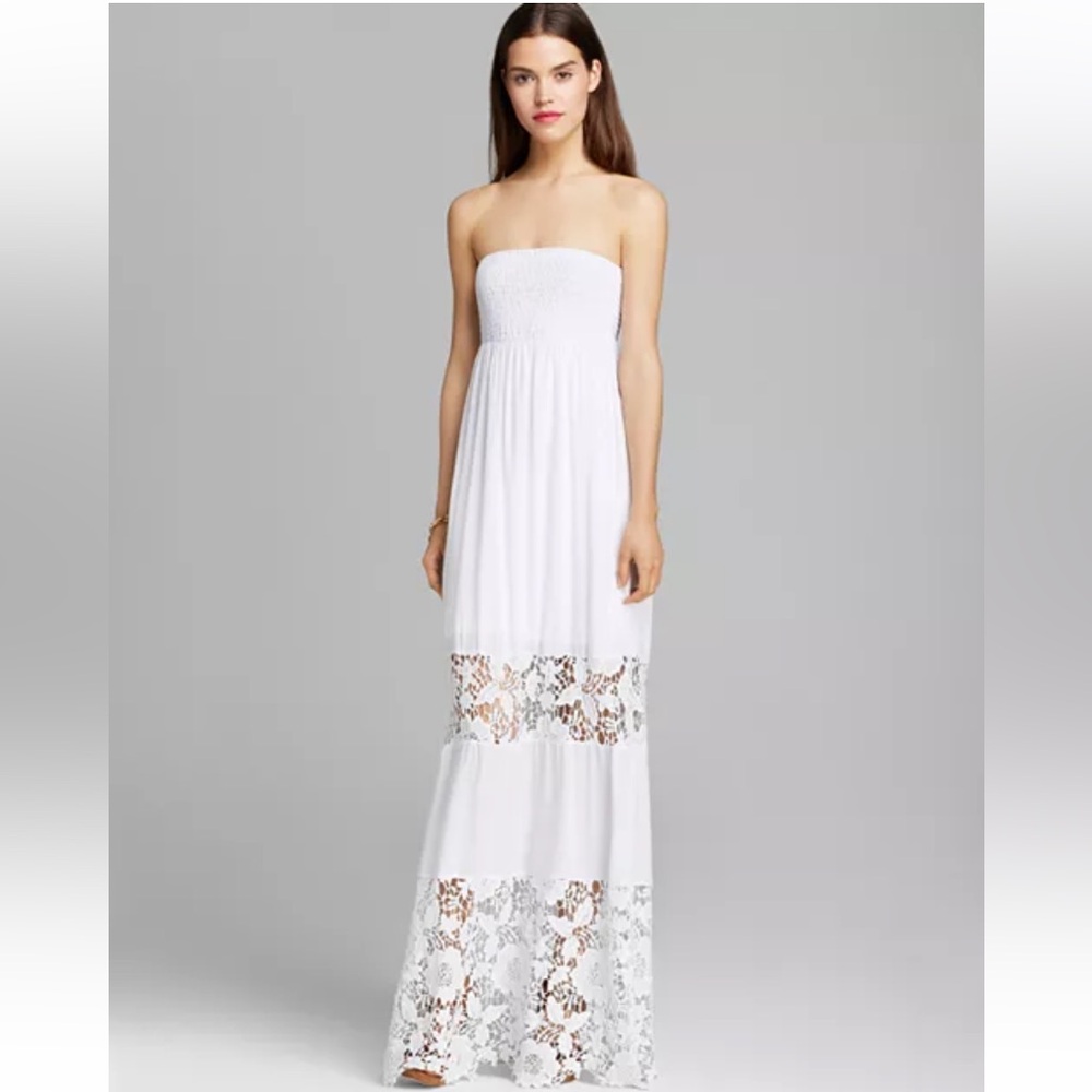 Guess White Strapless Maxi Dress, L Tall, EUC